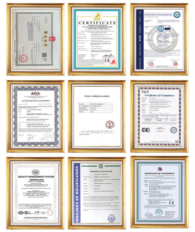 Certificado da máquina de corte do laser da fibra de ZLTECH
